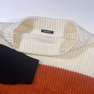 Vimpunec Womens Colorblock Shaker Rib Knit Sweater Cream Rust Black Relaxed XL